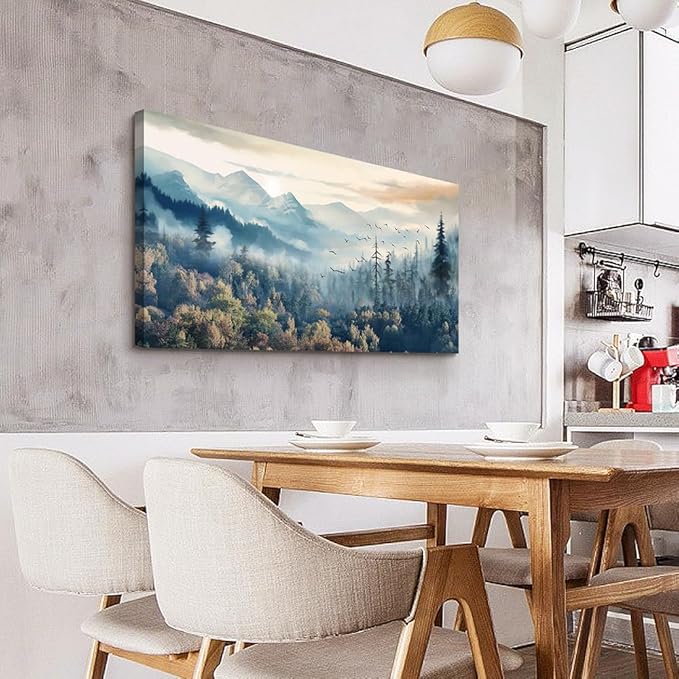 MHARTK66 Modern Canvas Wall Art For Living Room Decorations For Bedroom Office Wall Decor Prints Foggy Forest Trees Landscape Wall Painting Pictures Ready To Hang Room Home Decor 20x40 in