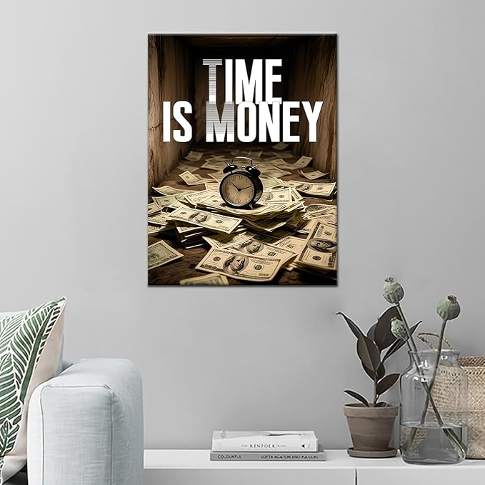 PSYYSP Inspirational Canvas Wall Art Motivational Entrepreneur Quote Painting Print Time Is Money Positive Picture Poster Artwork for Home Bedroom Office Gym Wall Decor Ready to Hang [18''Wx24''H]