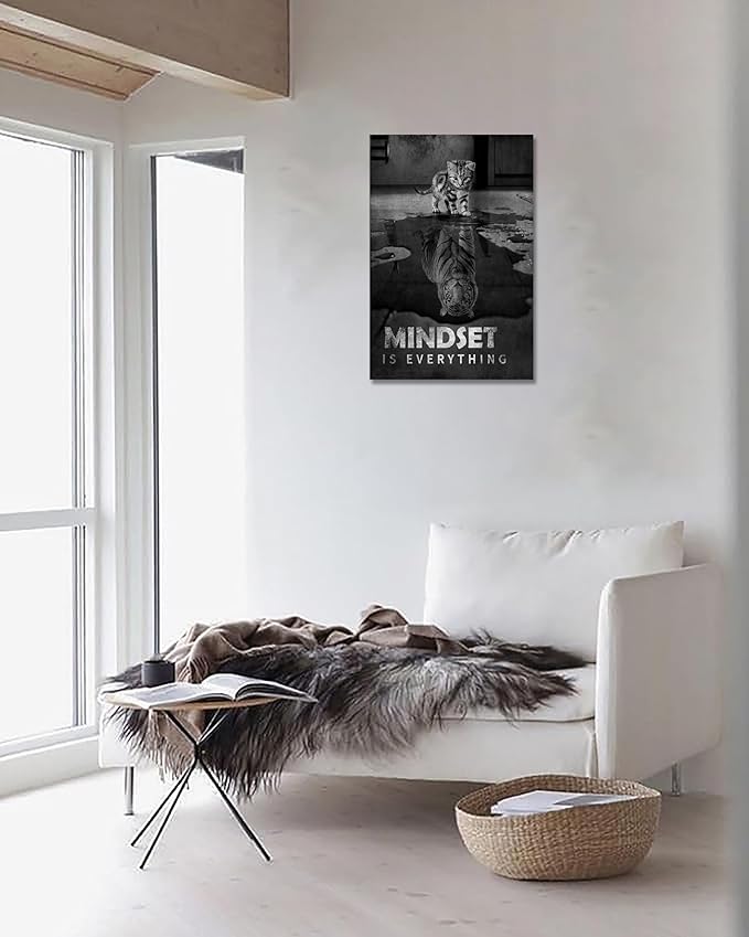 YIOZHAOFH Inspirational Canvas Prints Cat Tiger Wall Art Mindset Pictures Motivational Quotes Animal Poster for Office Decor Framed Ready to Hang 28x44inches
