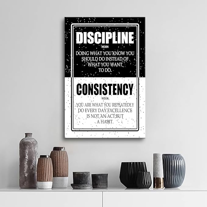 PSYYSP Discipline Consistency Motivational Wall Art Inspirational Entrepreneur Quote Canvas Poster Inspring Picture Painting Artwork for Office Classroom Gym Ready to Hang [12''Wx18''H]