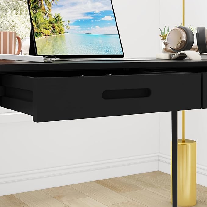 Home Office Computer Desk Coner Desk with 2 Drawers, Study Writing Table for Home Office, Study, Black (47.2 ”W x 23.6”D x 29.1”H)