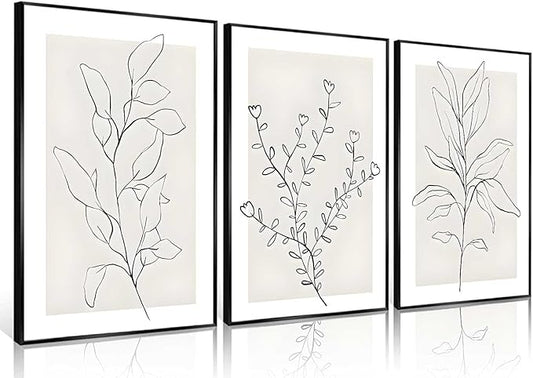 3Pcs Neutral Botanical Wall Art Minimalist Abstract Botanical Line Canvas Posters Prints Modern Beige Boho Plant Paintings Wall Decor Pictures for Bedroom Living Room Home Decoration, Unframed