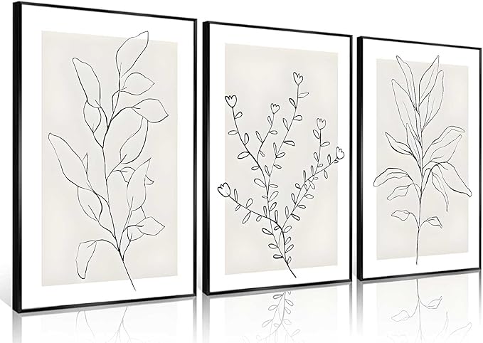 3Pcs Neutral Botanical Wall Art Minimalist Abstract Botanical Line Canvas Posters Prints Modern Beige Boho Plant Paintings Wall Decor Pictures for Bedroom Living Room Home Decoration, Unframed