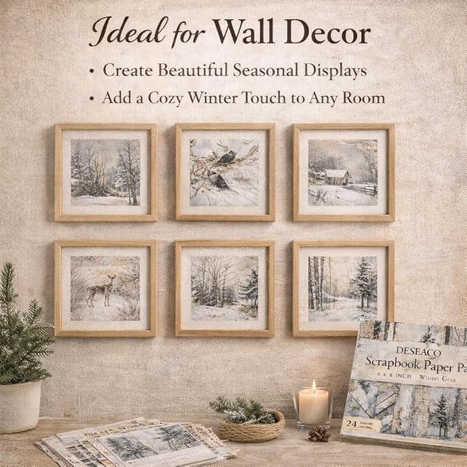 Scrapbook Paper Pad, 6x6 Inch, Single-Sided Decorative Craft Paper, 24 Sheets for Scrapbooking, Cardmaking & DIY Crafts - Winter Gray