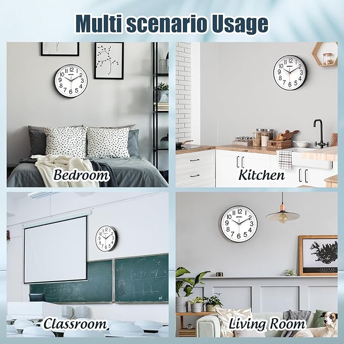 Wall Clock Wall Clocks Silent Non-Ticking Battery Operated Large Easy to Read with Stereoscopic Dial Ultra-Quiet Movement Quartz for Office Classroom School Home Kitchen