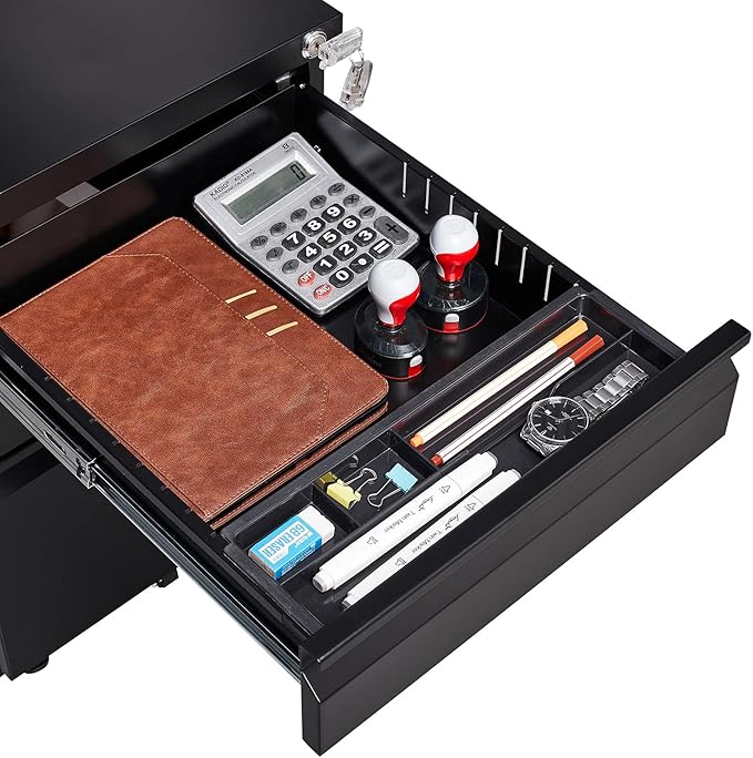 3-Drawer Mobile File Cabinets Black File Cabinet Under Desk Metal Filing Cabinet Rolling Metal Filing Cabinet for Legal and Letter Files with Anti-Tilt Design with Locking Fully Assembled (Black)