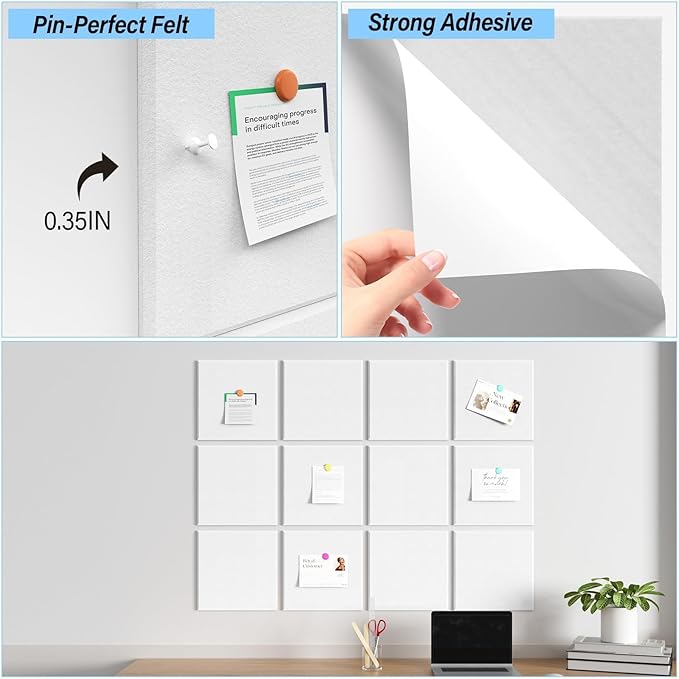 Large Cork Boards for Walls – 48" x 36" Self Adhesive Felt Wall Tiles, Ideal for Office Wall Organizing Bulletin Board, Easy to Install Cork Boards Felt Board