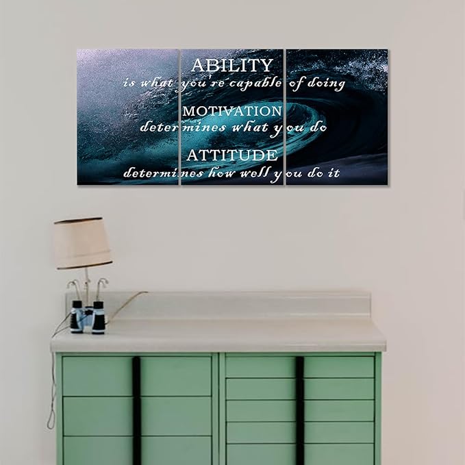 Motivational Wall Art Office Posters Wall Decor InspirationalQuotesPositive Posters Print Ocean Picture Painting Artwork for Home Bedroom Bathroom Wall Decoration Stretched and Framed [36''W x 16''H]