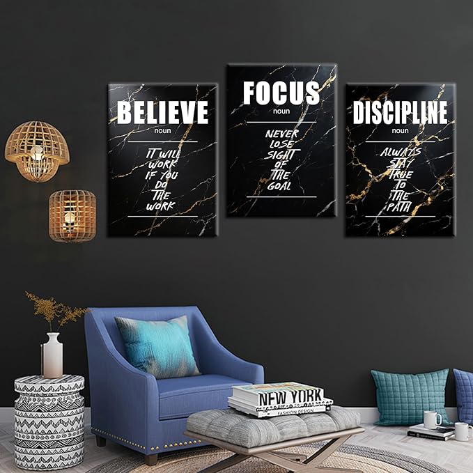 Believe Focus Discipline Entrepreneur Quotes Poster Print Motivational Pictures Painting Inspirational Canvas Wall Art for Office Bedroom Living Room School Wall Decor Ready to Hang [60''Wx28''H]