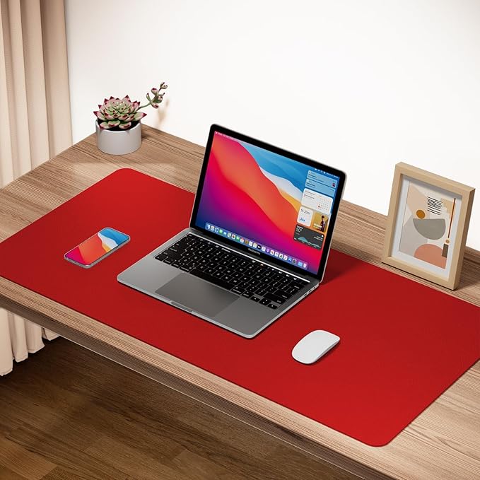 Boutilon Leather Desk Pad Protector,Non-Slip Mouse Pad,Laptop Desk Pad,Office Mouse Mat,Waterproof Leather Desk Blotter,Desk Writing Pad for Office and Home (M-Red,30"x14")