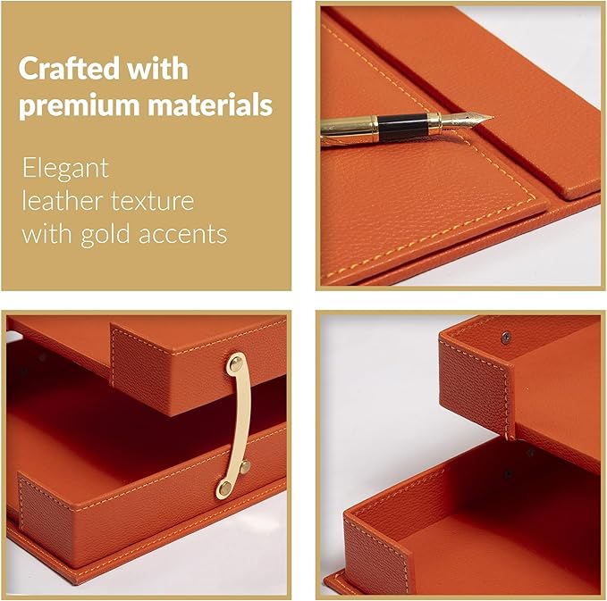 MOOGCO 12-Piece Leather Desk Set — Desk Pad 23.2" x 15.4", Double Document Tray, Pen Holder — Desk Organizer Set for Home Office & Executive Desk Accessories