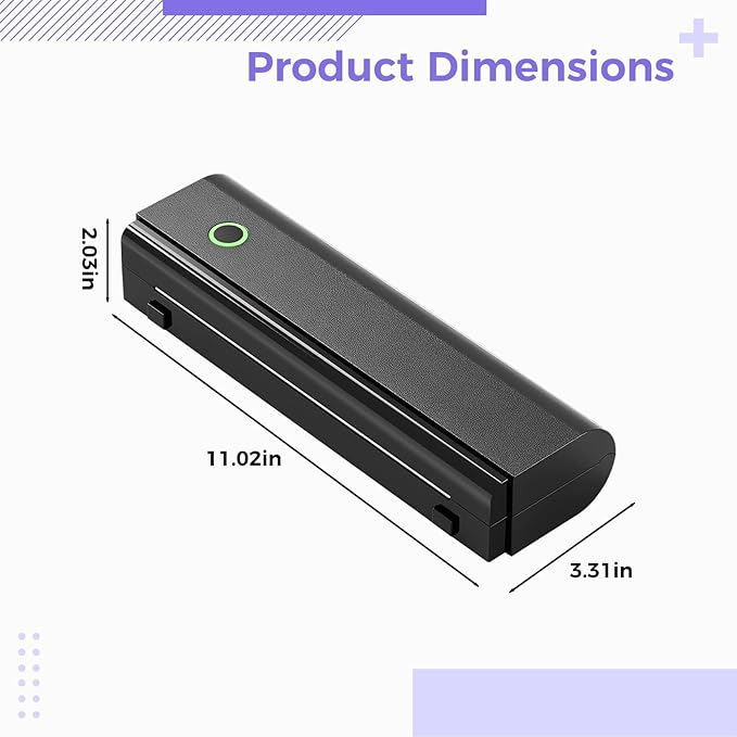 Portable Thermal Printer A4 Set, Wireless Inkless Printer with 10 Rolls Paper, USB & Wireless Connection for Phone, Office, Home, Black