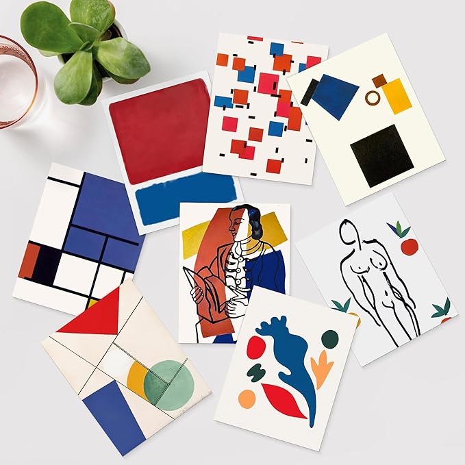 SIGNWIN Adhesive Canvas Poster Bathroom Decor, Wall Art Room Decor Multicolor for Living Room, Bedroom, Office Mondrian Color Block Matisse Nude Dancer Nature Abstract Shapes - 8"x10"x 8