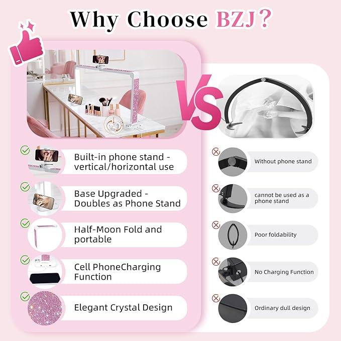 BZJ 34-Inch Nail Light for Desk Foldable Half Moon Nail Art Table Lamp with Stepless Dimming Brightness and Color Temperature for Manicurists Beauty Eyelash Extensions Tattoo Crafts