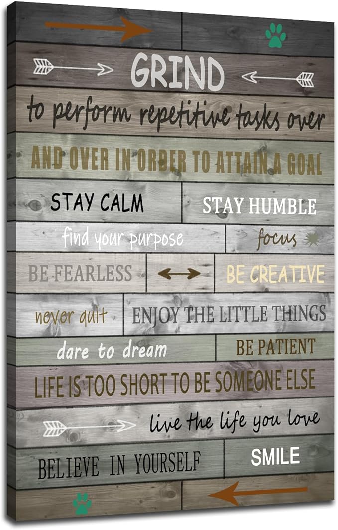 Grind Inspirational Wall Art Motivational Office Decor Positive Poster Printed on Canvas Entrepreneur Quote Painting Picture for Home Bedroom Living Room Wall Decoration Ready to Hang [24''Wx36''H]