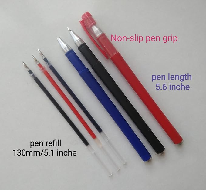 Gel Ink Rollerball Pens Refills,20 Pcs Gel Pen Refills with 3 Gel Roller Pens 0.5mm,7 Black Ink,7 Blue Ink and 6 Red Ink(3 pens 20 Refills)