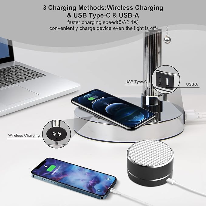 FIRVRE Bankers Lamp, White Glass Desk Lamp with Wireless Charger and 2USB Charging Port,Pull Chain Switch Lamp with Metal Base,Modern Reading Table lamp for Home Office, Piano, Library