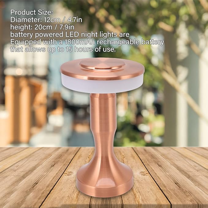 3W LED Table Lamp, 3 Color Temperatures Dimmable Rechargeable Cordless Desk Lamp, Portable Bedside Lamp with Touch Sensor for Dining Room (Copper), Locadence7ty1eqdfx0-13