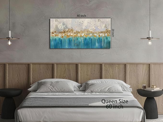 Arjun Abstract Canvas Wall Art for Mens Room, Gold Mountain Hand Painted Textured Living Room Wall Decor Picture, Large Bedroom Painting Artwork Framed Home Office Wall Decor 40"x20"
