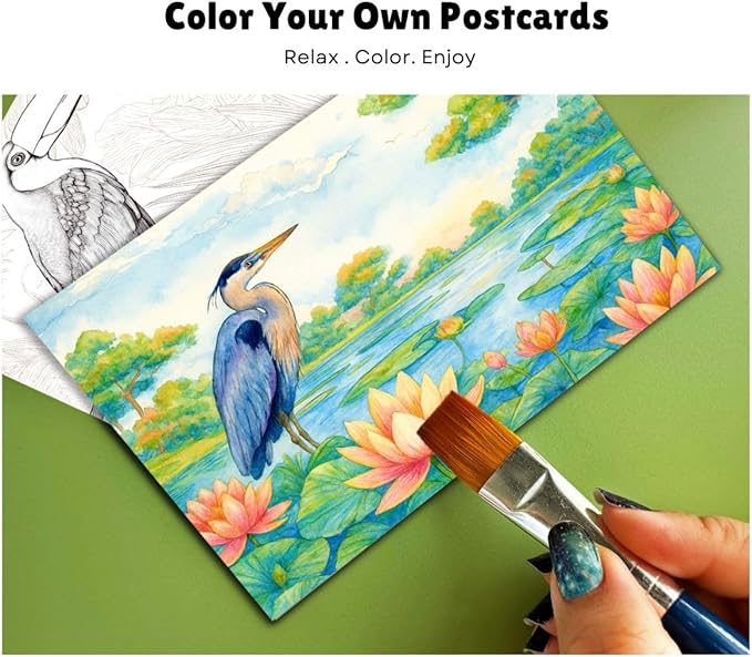 Artwink Watercolor Coloring Cards – Bird Theme, 15 Sheets (5x7 Inches, 300gsm), Works with Watercolor, Colored Pencils, or Markers, Great for Coloring Book Lovers & Watercolor Painting Practice