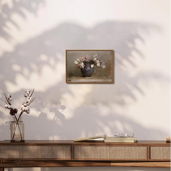 OIQArtOIQ Vintage Landscape Canvas Wall Art Framed Natural Scenery Painting Artwork Prints France Country Wilderness Farmhouse Decor Pictures Kitchen Bedroom Living Room Bathroom