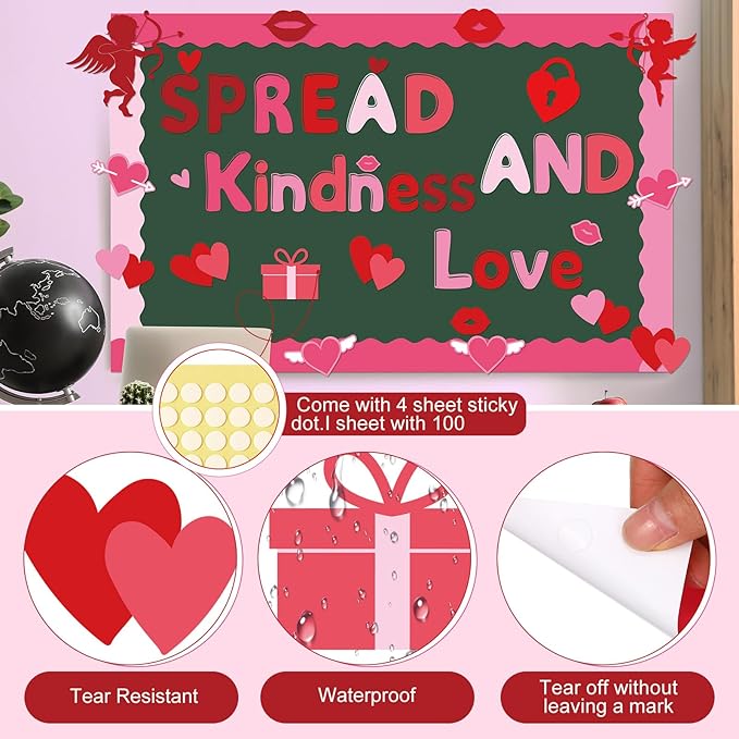 Kosiz Valentine's Day Bulletin Board Decoration Set 118 ft Scalloped Large Bulletin Board Borders Classroom Poster Border Trim with 257 Pcs Letter Number Symbol Cutout for School Decor