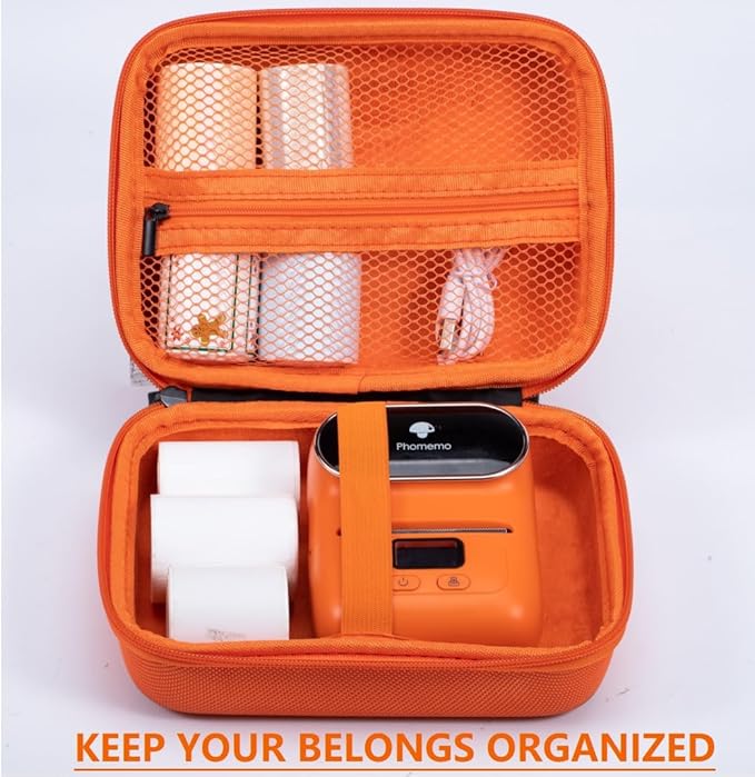 Phomemo Case 2025 Upgrade Version M110 M100 M150 M200 M221 Label Printer,M220 Thermal Label Maker, M04S Sticker Photo Printer Storage Holder Tape Paper Roll&USB Cable(Box Only)-Orange