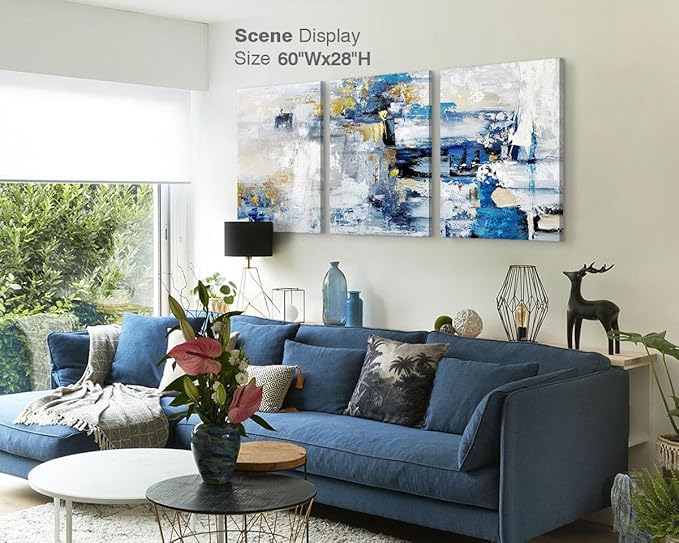 GIFTTWART Abstract Blue and Gold Wall Art – Large Canvas for Living Room, Bedroom, Kitchen, Dining Room, Office Decor