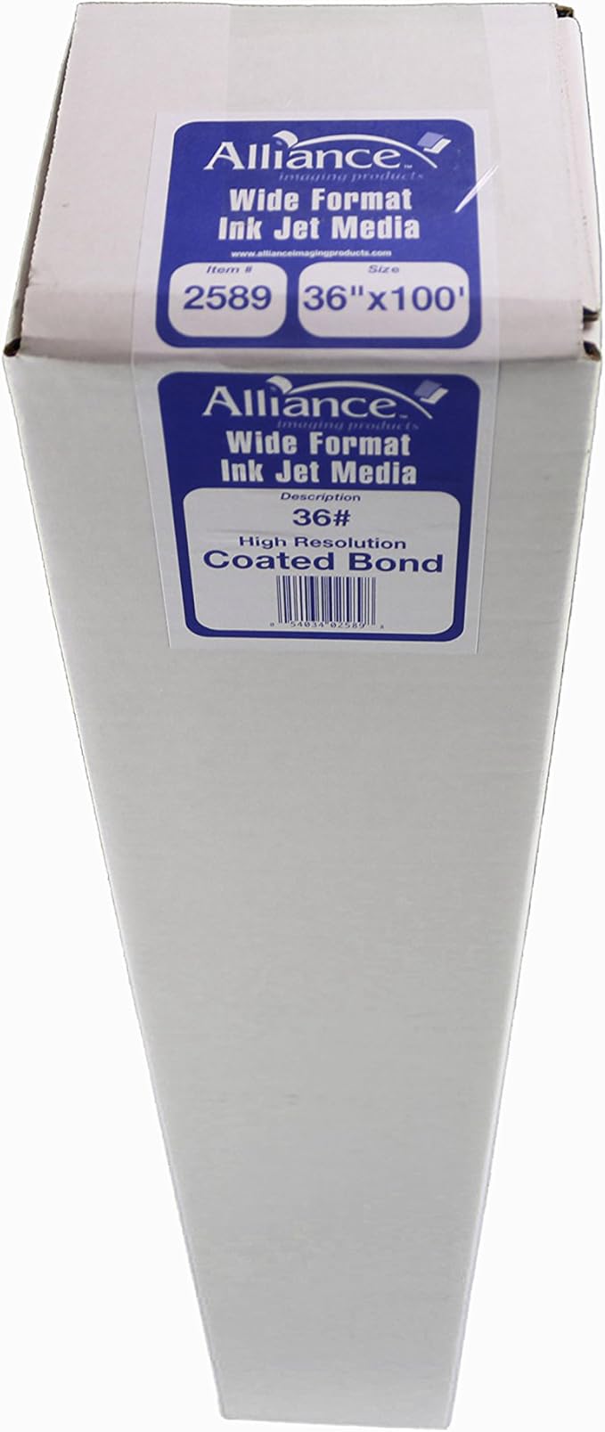 Alliance Wide Format Paper 36" x 100' Coated Bond Rolls High Resolution Ink Jet Media 96 Bright with 2" core For Aqueous and Latex Printers. 1 Roll per Carton 36 LB