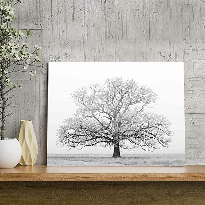 Hardy Gallery Winter Tree Canvas Print Artwork: Grey & White Landscape Print Wall Art for Bathroom (16'' x 12'')