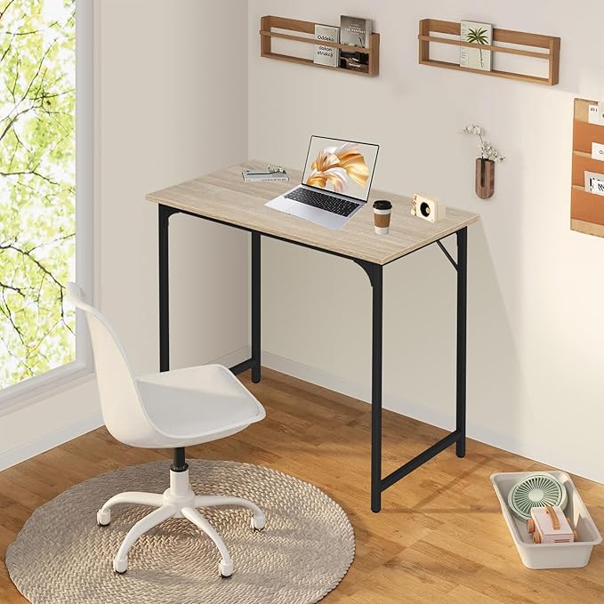 Computer Desk, 32 Inch Office Desk with Metal Frame, Home Office Desk, Modern Simple Style for Small Space Home Office, Living Room, Bedroom, Nature