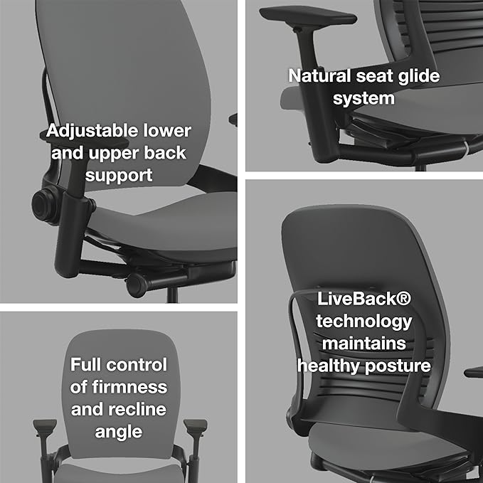 Steelcase Leap Office Chair - Ergonomic Work Chair with Wheels for Hard Flooring - Supports Unique Body Shape - with Natural Glide System & Liveback Technology - Blue Jay Fabric