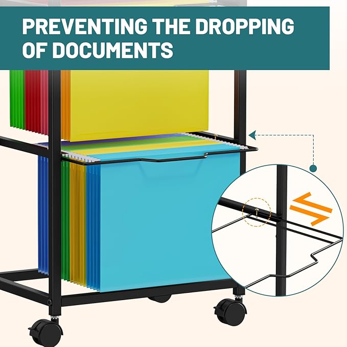 Snughome Rolling File Cart with Wheels - Hanging Files for Letter Size, 2-Tier Metal Movable Cart with Pull-Out Filing Holder