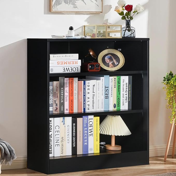 IRONMIX Metal Open Bookcase, 3-Tier Bookshelf with Adjustable Shelves, Black Small Bookcase for Small Places, Curio Cabint Display Case for Home Office, Library, Living Room