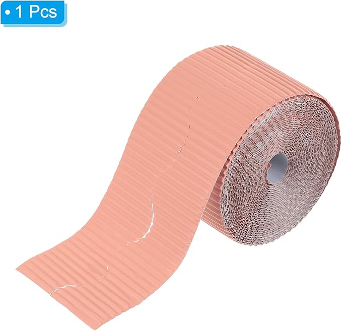 PATIKIL 3.9inch x 49.2ft Bulletin Board Border, Scalloped Trim Paper Corrugated Paper for Locker Classroom Decor Black White Cork Poster Boards, Pink