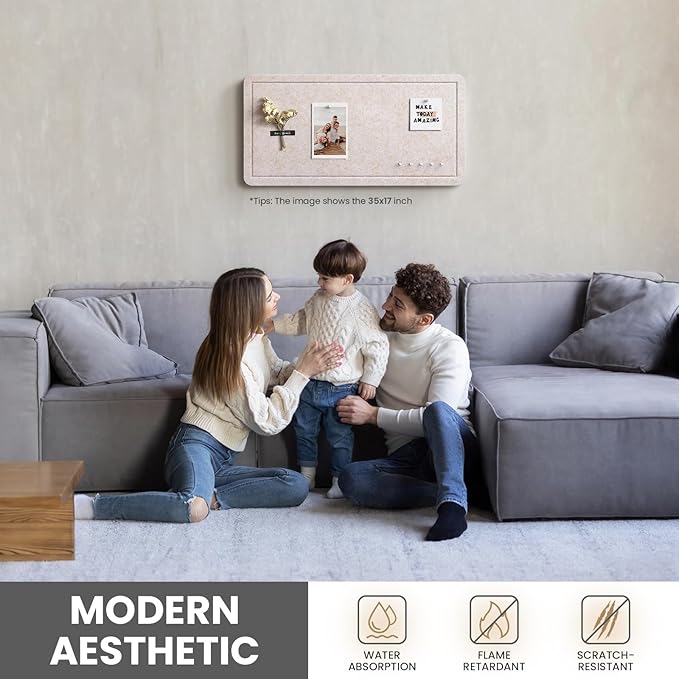 Bulletin Board, 35 X 17 inches Decorative Felt Cork Board Alternative with Pushpins, Foldable Felt Notice Pin Board Photo Display Board for Office Home School Wall