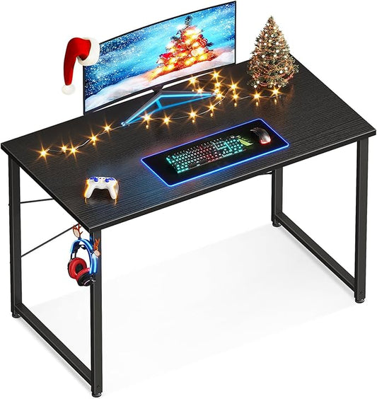 Casaottima 40 Inch Small Computer Desk for Home Office, Study Writing Table for Small Spaces, Simple Modern Desk with Headphone Hooks, Black