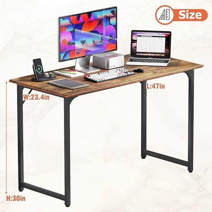47 inch Computer Desk Modern Writing Desk,Simple Study Table,Industrial Office Desk,Sturdy Laptop Table for Home Office,Brown
