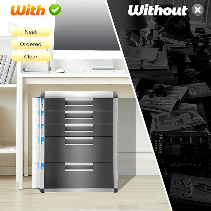 5 Drawer File Cabinet with Lock, 16in Metal Filing Cabinet for Home Office, Grey