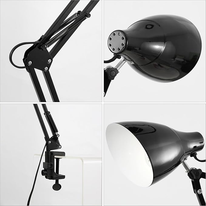 JONATHAN Y 28.5" Black Odile Industrial Adjustable Clamp-On LED Task Lamp with Metal Shade, Vintage Articulated Desk Lamp for Home Office Studio, LED Bulb Included JYL7125A
