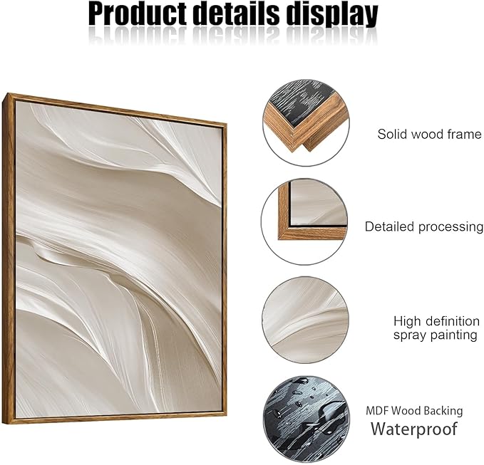 myusuar 3 Piece Large Abstract Framed Wall Art For Living Room, Smoke Texture Ink Beige White Canvas Wall Art Modern Minimalist Art Prints Wall Décor For Bedroom Office 12x16in