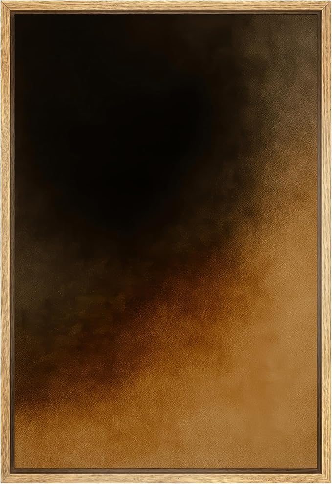 SIGNFORD Framed Canvas Print Wall Art Golden Ember Abstract Deep Black and Warm Ochre Gradient Illustration Modern Art Decorative Chic Relax/Zen for Living Room, Bedroom, Office - 16"x24" Natural