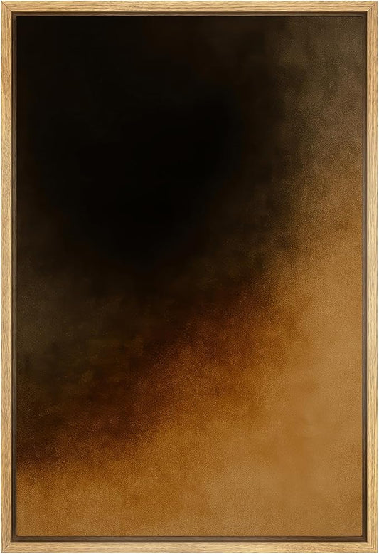 SIGNFORD Framed Canvas Print Wall Art Golden Ember Abstract Deep Black and Warm Ochre Gradient Illustration Modern Art Decorative Chic Relax/Zen for Living Room, Bedroom, Office - 16"x24" Natural