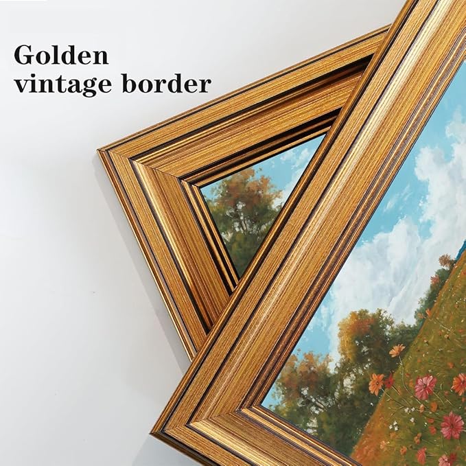 Gold Framed Wall Art Vintage Floral Canvas Wall Art Floral Countryside Blooming Wildflowers Artwork Prints Picture for Living Room Bedroom Farmhouse Bathroom Office Decor, 16x24