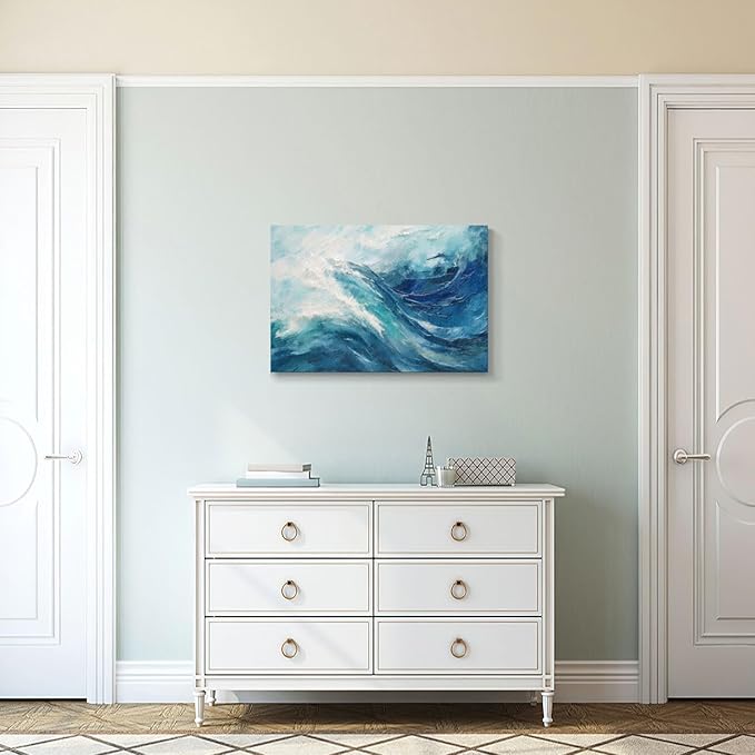gaosoul Canvas Print Modern Abstract Ocean Paintings Blue and White Wall Art Poster or Living Room Bedroom Hallway Office Decoration 30x20in