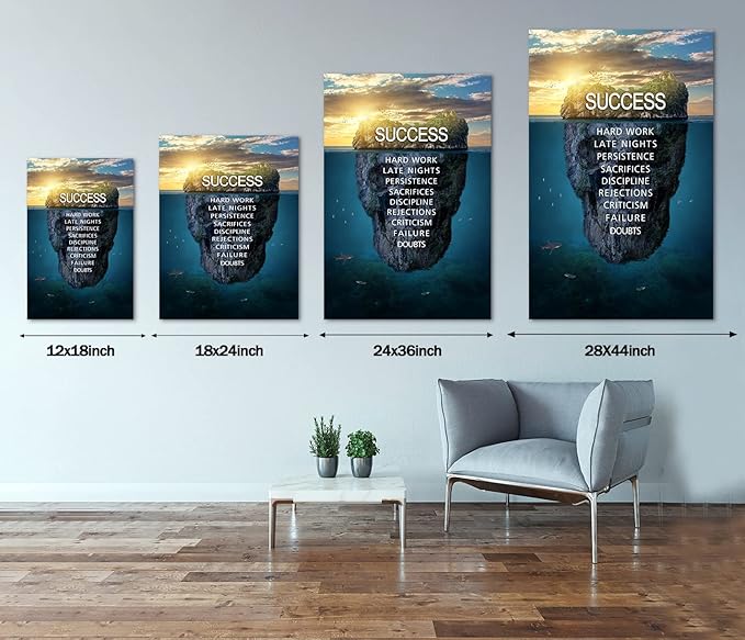 Inspirational Wall Art Success Island Pictures Inspiration Motivation Inspire Entrepreneur Quotes Canvas Painting Prints Home Decor for Living Room Office, Framed 28" Wx44 H