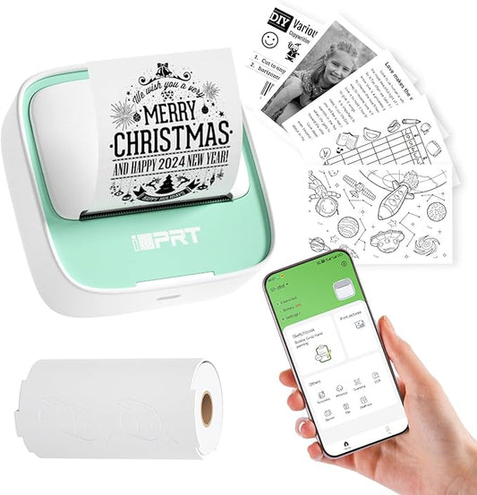 iDPRT Sticker Printer Portable Mini Printer, Bluetooth Thermal Inkless Sticker Maker Machine with 1 Roll Sticker Paper, Compatible with Smartphone, for Study Notes, Pictures, DIY, Label, Gift