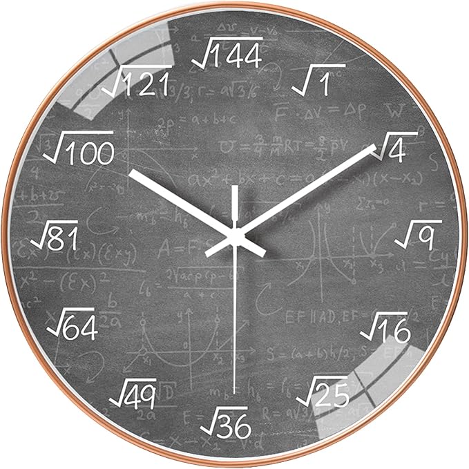 12 Inch Math Wall Clock Silent Non Ticking Movement Quality Quartz Wall Clock for Home/Kitchen/Office/Classroom/School/Living Room Wall Decorations (Gray)