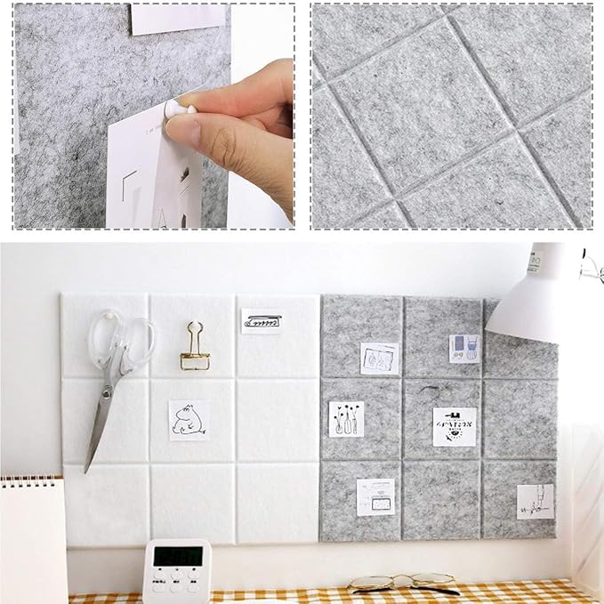 Large Cork Board Felt Board Tiles for Walls with 60 Push Pins, 11.8"x11.8" Pack of 12 Pin Board Notice Boards for Home Office Kitchen, Bulletin Board Wall Tiles for Photos Memos