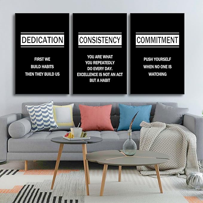 3 Pieces Inspirational Canvas Wall Art Positive Home Decor Large Size Posters Print Motivational Quote Picture Painting Artwork for Office Living Room Gym School Stretched and Framed [72''Wx 36''H]